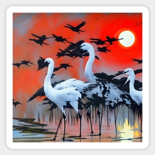 White herons at sunset Sticker